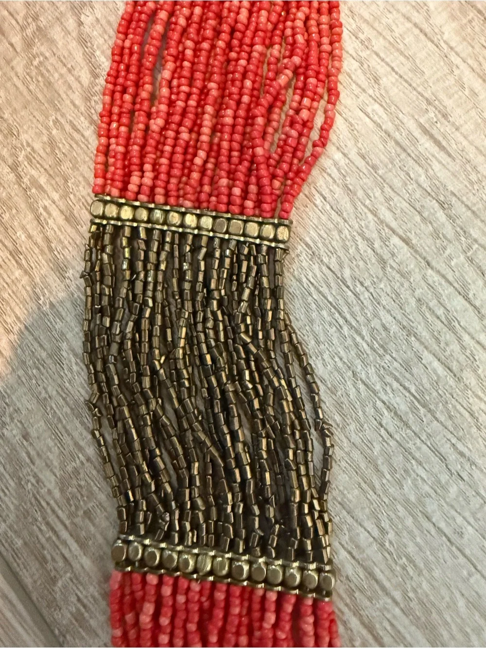 ♥️Red Gold Multi Strand Beaded Statement Necklace Boho Layered Jewelry